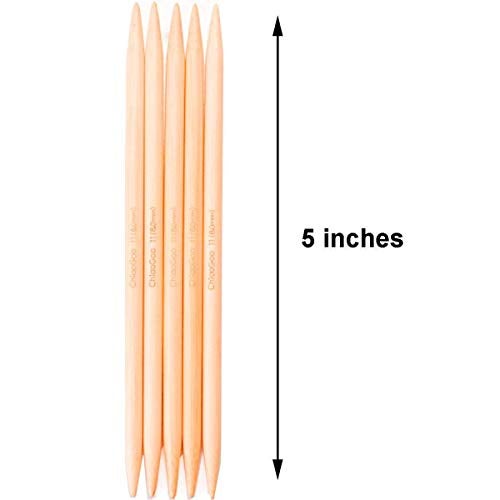 ChiaoGoo Knitting Needles DPN Double Pointed 5 inch (13cm) (Set of 5) Bamboo Natural Size US 1 (2.25mm) 1015-1 with Stitch Holder - Image 3