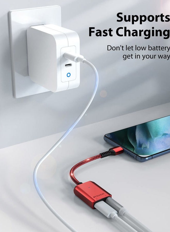 Stouchi USB C to 3.5mm Headphone and Charger Adapter, 2 in 1 USB-C to Aux Audio Jack with Safe 30W Fast Charging, Hi-res DAC Compatible with Samsung S22 S21 Ultra Note 20/10, Pixel 9/6/5/XL- Red - Image 2