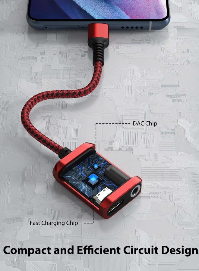 Stouchi USB C to 3.5mm Headphone and Charger Adapter, 2 in 1 USB-C to Aux Audio Jack with Safe 30W Fast Charging, Hi-res DAC Compatible with Samsung S22 S21 Ultra Note 20/10, Pixel 9/6/5/XL- Red - Image 4