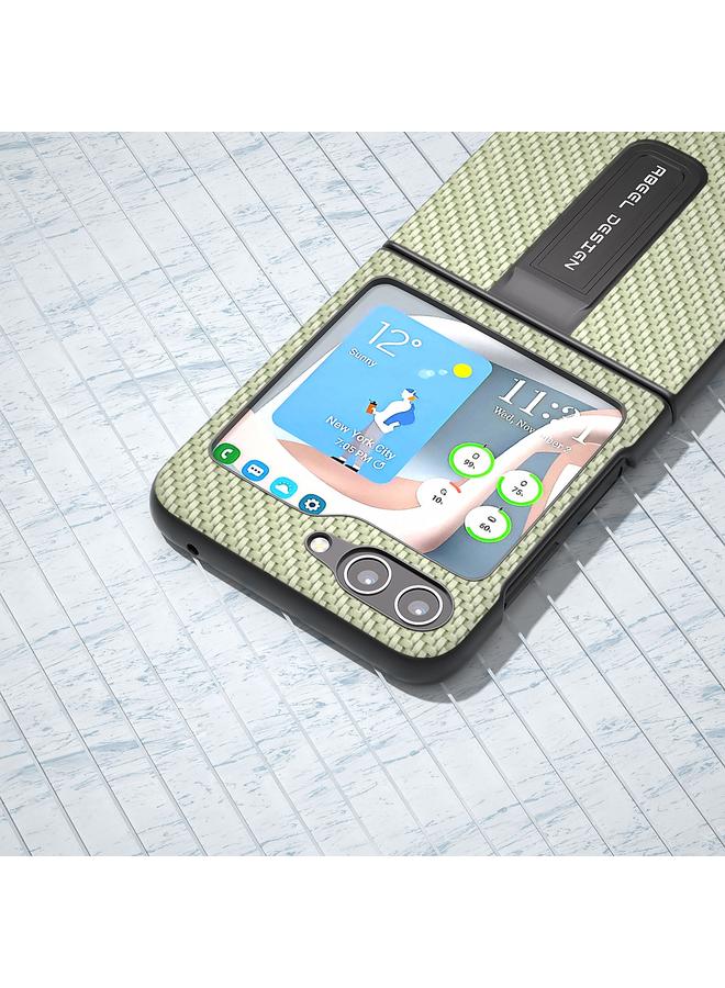 اس-توب جراب هاتف Samsung Galaxy Z Flip5 من ABEEL مصنوع من ألياف الكربون وغطاء حماية مع حامل - Image 4