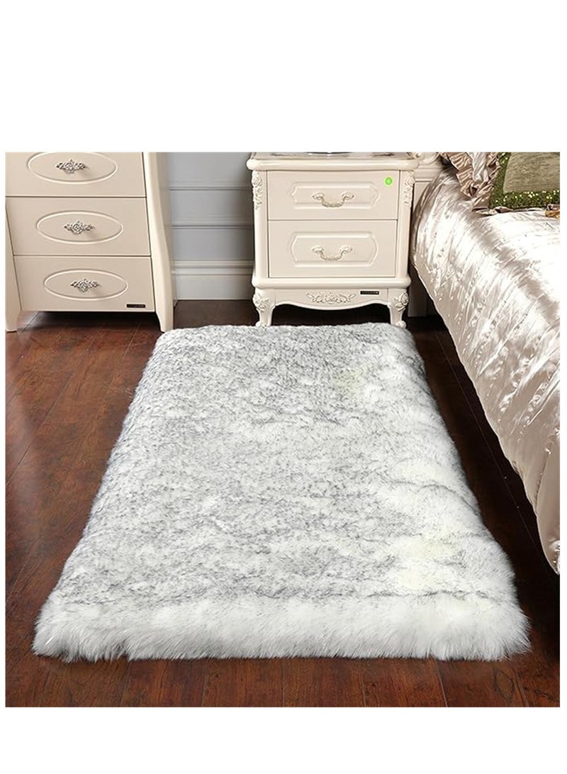 Soft Area Rugs, Living Room Modern Fluffy Carpet, Lndoor Large Area Rug Shag Shaggy Carpet Soft Plush Furry Bedside Anti Slip Mat, Machine Washable Area Rugs for Living Room Bedroom Kids Room Home Decor (Grey / White,60 x 180 cm) - Image 1