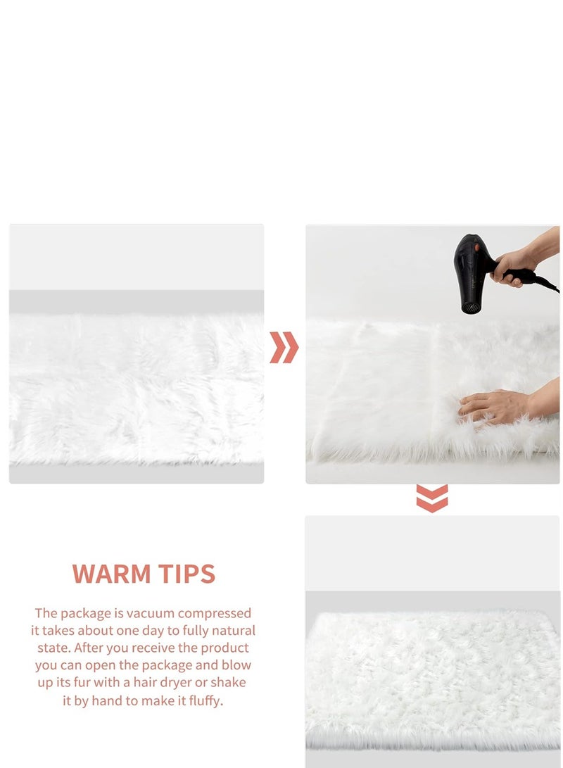 Soft Area Rugs, Living Room Modern Fluffy Carpet, Lndoor Large Area Rug Shag Shaggy Carpet Soft Plush Furry Bedside Anti Slip Mat, Machine Washable Area Rugs for Living Room Bedroom Kids Room Home Decor (Grey / White,60 x 180 cm) - Image 2