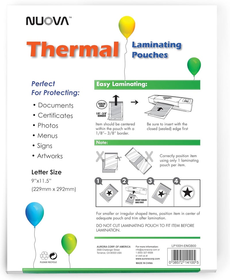 AURORA Nuova Premium Thermal Laminating Pouches 9 x 115 Letter Size 3 mil 100 Pack LP100H - Image 4