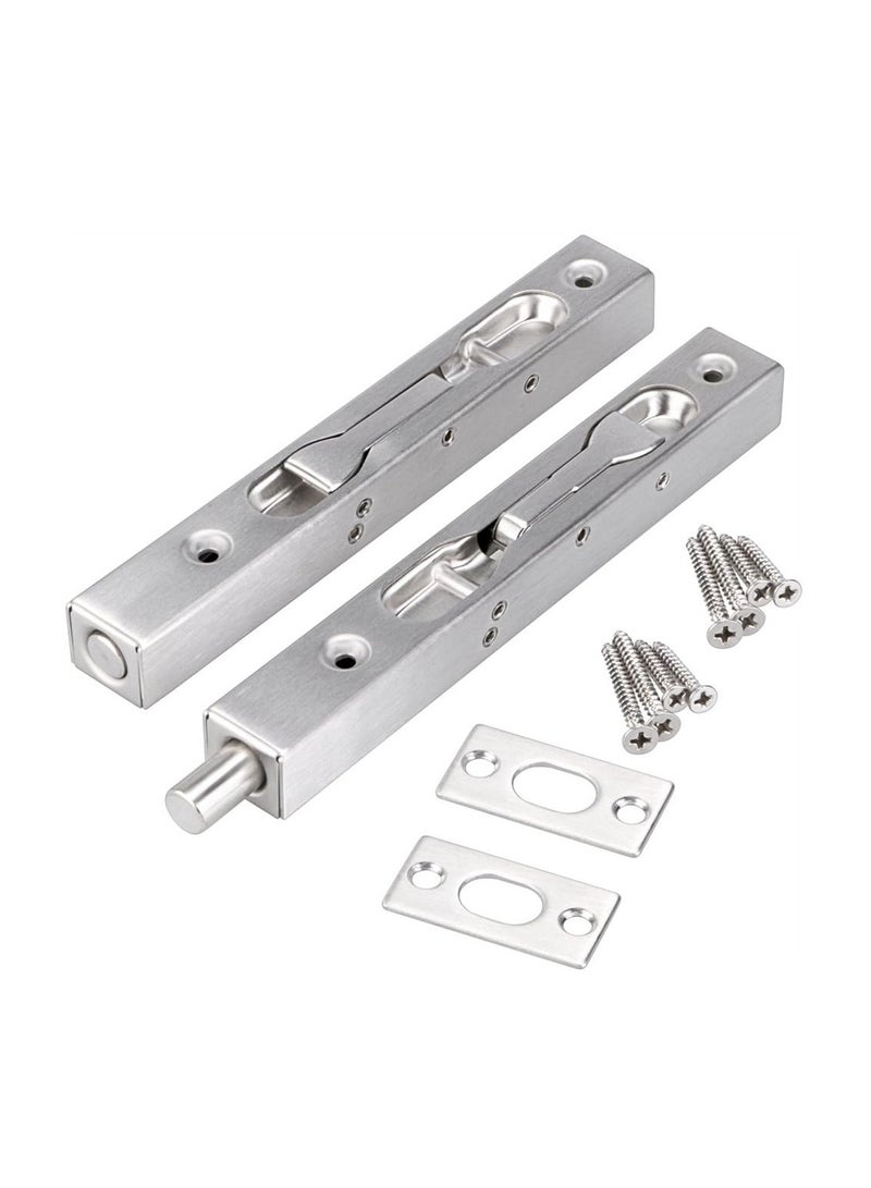 KASTWAVE 6 Inch Door Bolts, Stainless Steel Concealed Security French Door Locks with Hardwares, Metal Flush Latch Bolts for Composite Wood Double Dummy Door, 2 Pcs - Image 1
