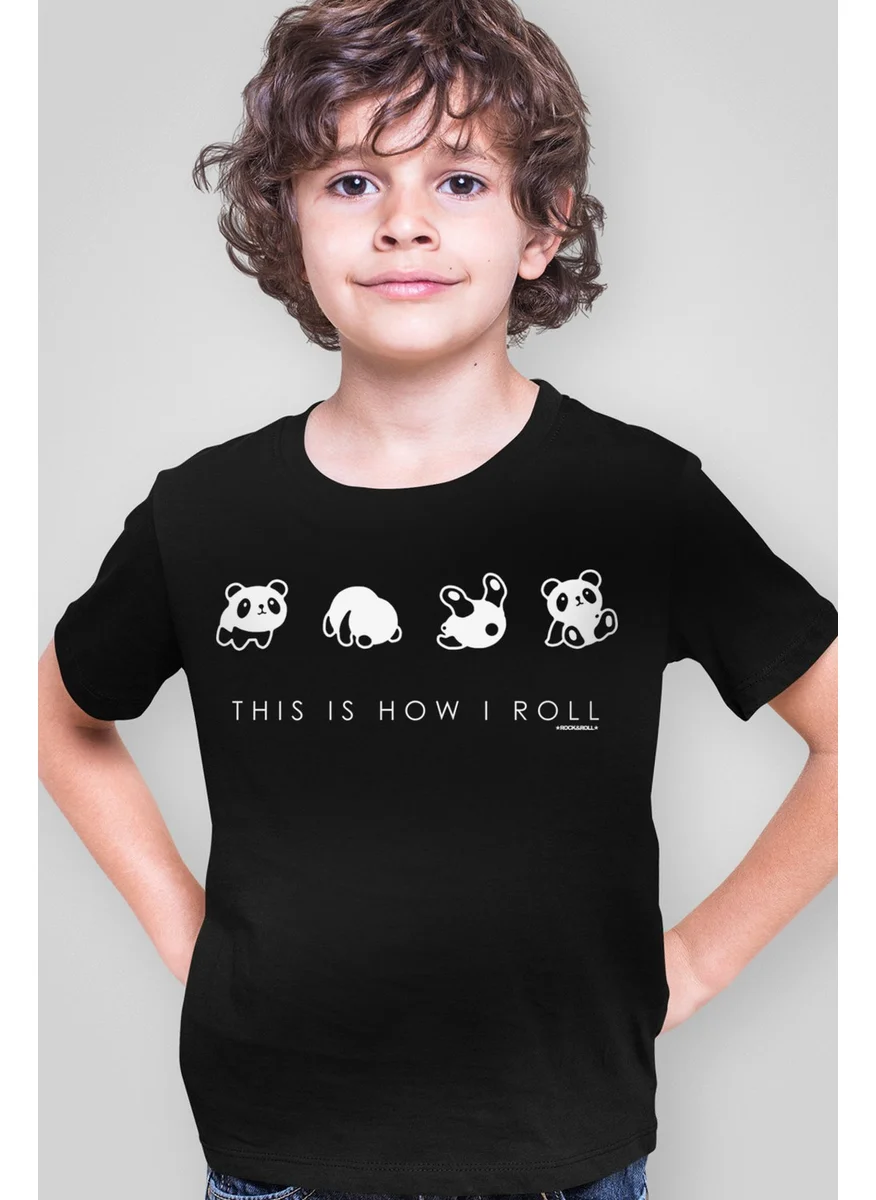 Rock&Roll Panda Somersault Black Short Sleeve Girls Boys Unisex Kids T-Shirt