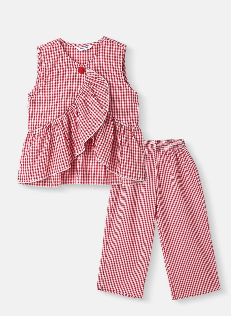 Nautinati Girls’ Cotton Top and Pants Set |Gingham Asymmetric Clothing Set | Frill Crop Top |2-10 Years