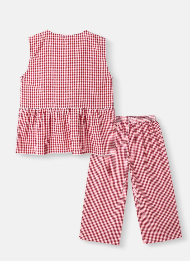 Nautinati Girls’ Cotton Top and Pants Set |Gingham Asymmetric Clothing Set | Frill Crop Top |2-10 Years