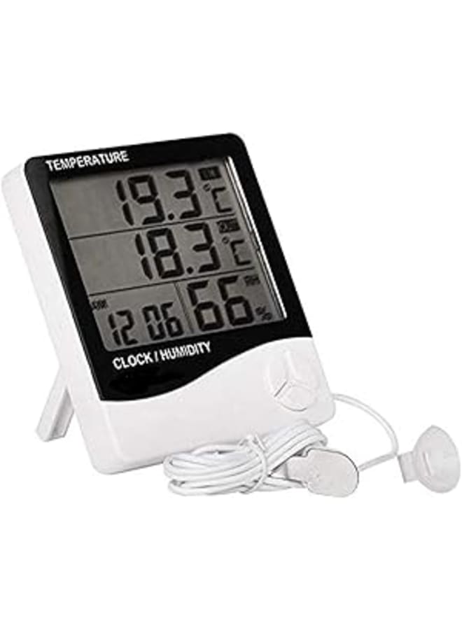 LCD Digital HTC-1 Thermometer Hygrometer Weather Station Temperature Humidity Tester Clock Alarm Indoor Outdoor Probe