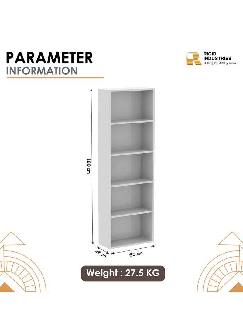 RIGID - Wooden 5-Tier Open Book Shelf Cabinet  180x60x26cm - Image 1