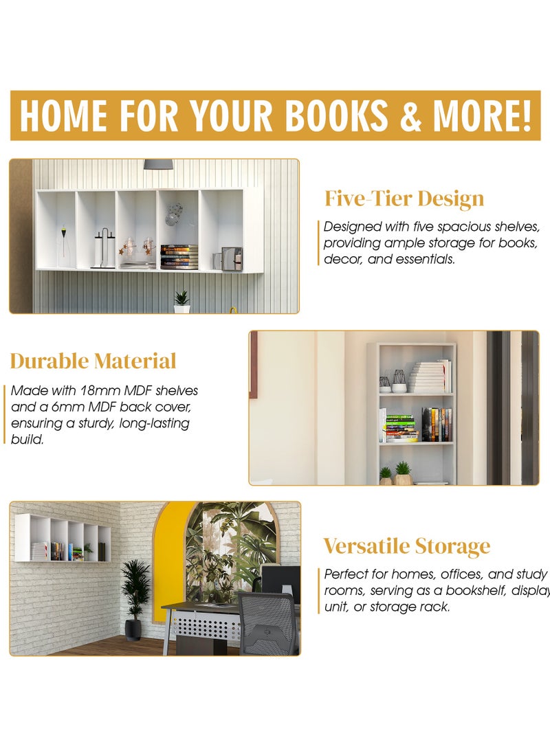 RIGID - Wooden 5-Tier Open Book Shelf Cabinet  180x60x26cm - Image 1