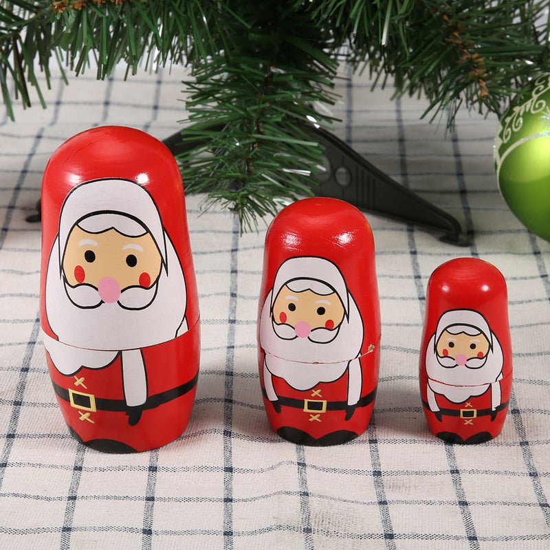 5pcs Christmas Handpainted Cute Wooden Matryoshka Dolls Russian Nesting Dolls Set Home Decoration(Small Santa Claus ) - Image 2