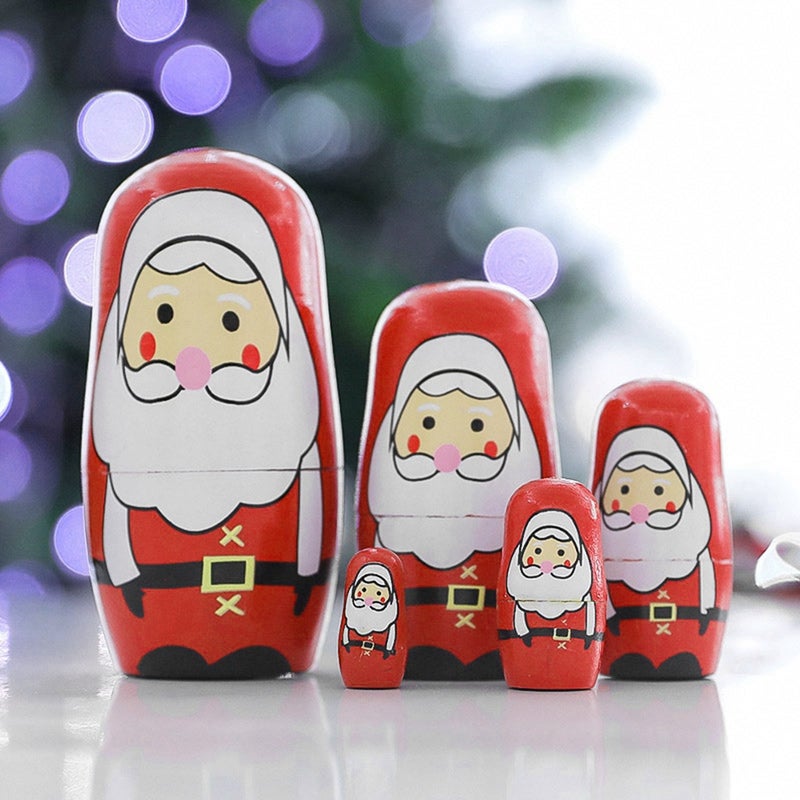 5pcs Christmas Handpainted Cute Wooden Matryoshka Dolls Russian Nesting Dolls Set Home Decoration(Small Santa Claus ) - Image 3