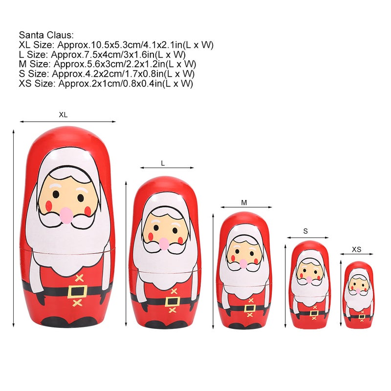5pcs Christmas Handpainted Cute Wooden Matryoshka Dolls Russian Nesting Dolls Set Home Decoration(Small Santa Claus ) - Image 1