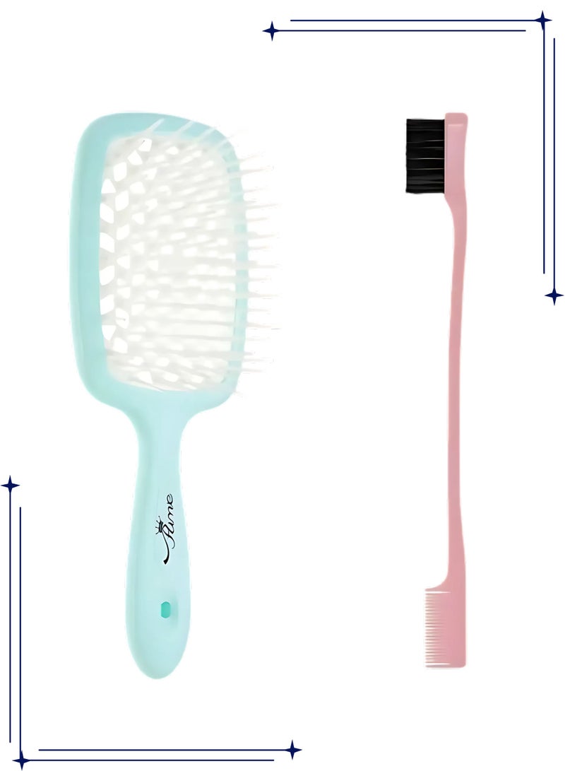 Prime Hair Brush Professional Detangler Superbrush Scalp Massage Comb Paddle Vented Brush for All Hair Types for Men and Women + Hair Edge Brush Eyelash Comb Edge Control Brush Styling Eyebrow Brush - Image 1