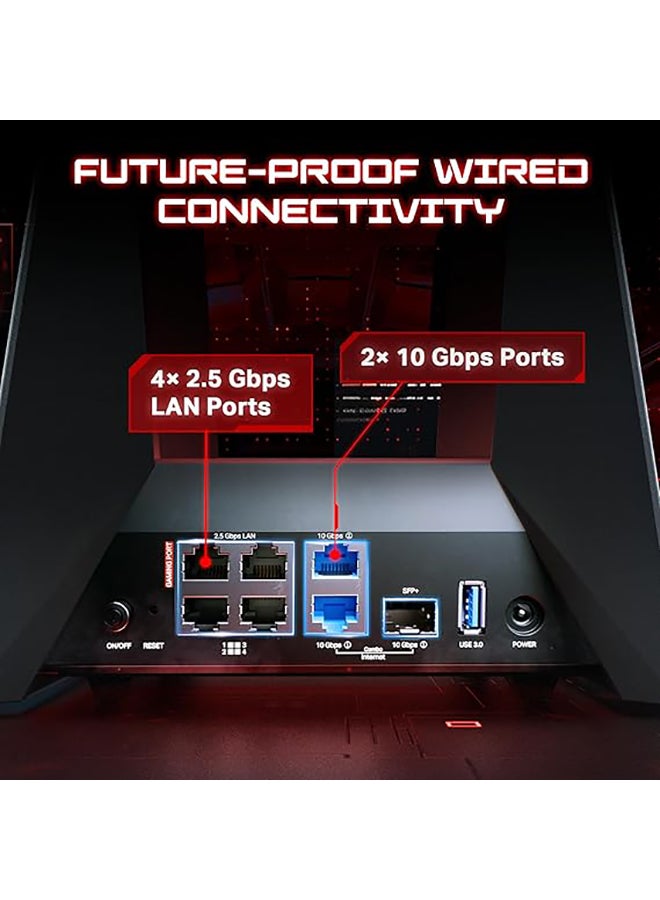تي بي لينك راوتر الألعاب ثلاثي النطاق BE19000 Wi-Fi 7 Archer GE800 | 12 تيارًا بسرعة 19 جيجابت في الثانية | 2 × 10 جيجابت + 4 × 2.5 جيجابت، USB 3.0 | تسريع توربو، نطاق مخصص للألعاب | لوحة ألعاب، RGB | EasyMesh، HomeShield - Image 3