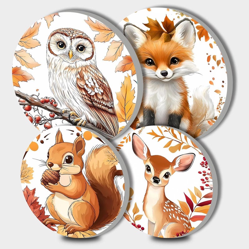 Aihonmin Cute Animals Stove Burner Covers Set of 4 Round Stove Burner Covers, 8 and 10 In Gas Stove Burner Covers, Fox Owl Squirrel Deer Metal Stove Burner Cover, Autumn Cooktop Decorative, Home, Kitchen Decor - Image 1