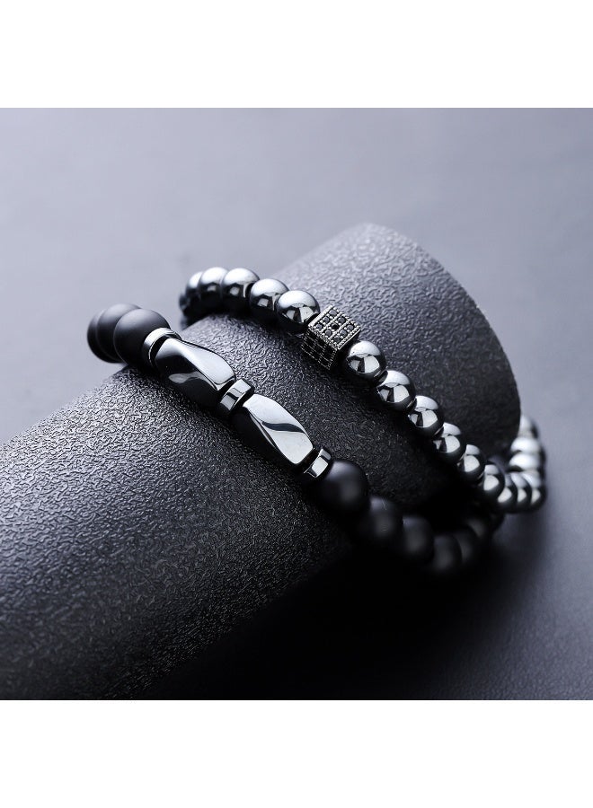 AWNL Natural meteorite energy stone beaded bracelet gift set, a luxury gift for men. - Image 2