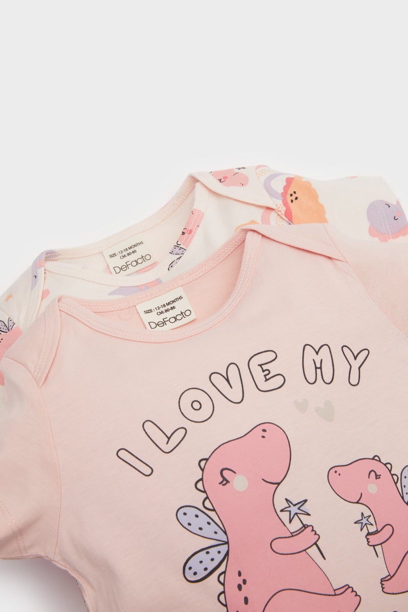 DeFacto Pink BabyGirl Girl Newborn Dinosaur Printed Cotton 2 Piece Jumpsuit Casual - Image 2
