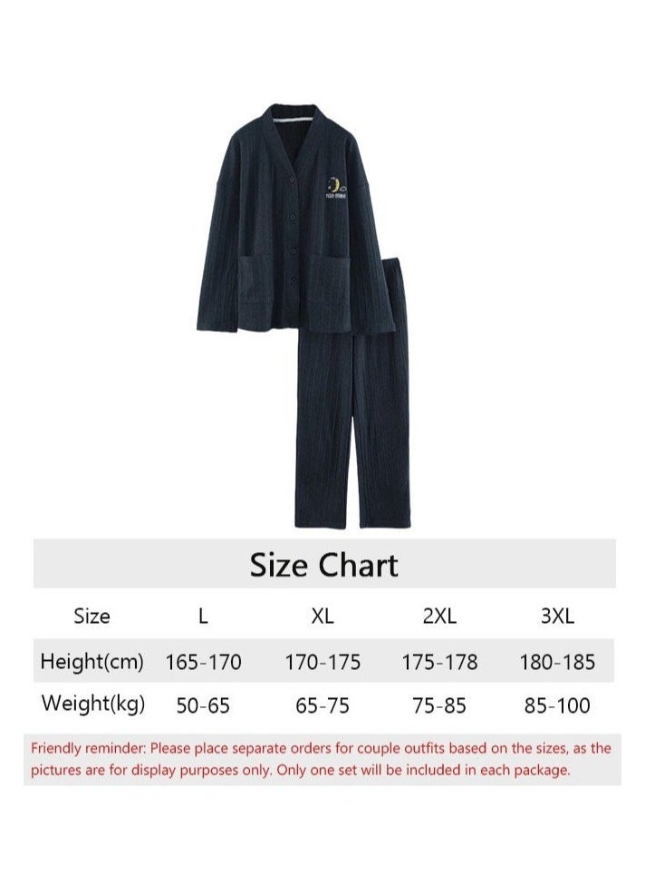 Generic - Couple Pajamas Set Long Sleeves Sleepwear for Men and Women Cute Plus Size Loungewear Spring and Autumn Home Clothes Gift for Boyfriend Girlfriend Husband Wife - Image 1
