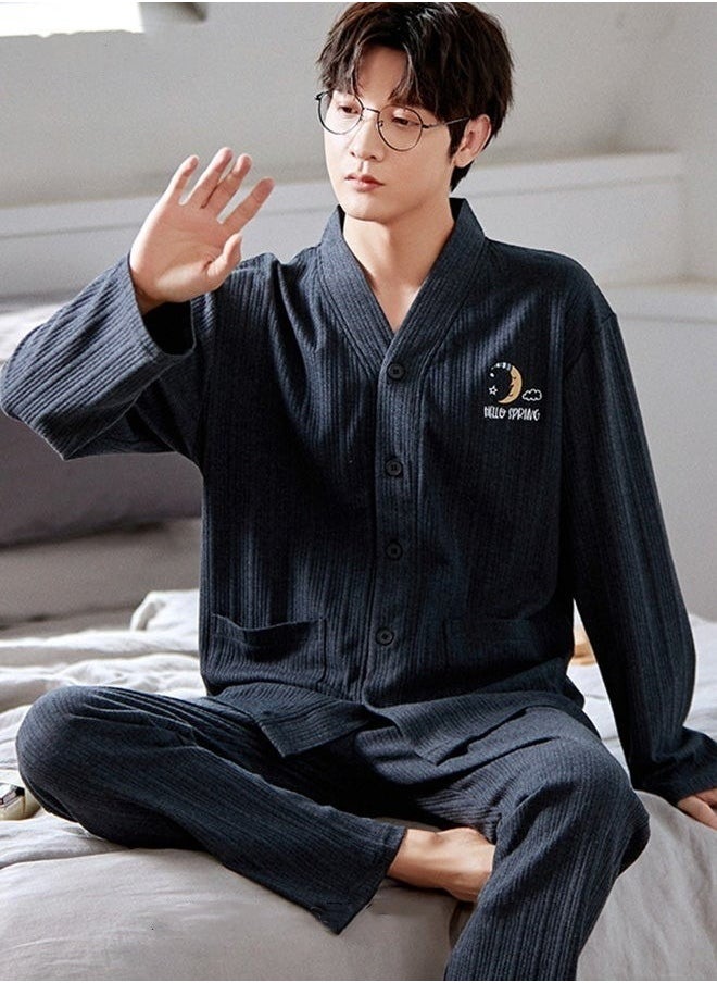 Generic - Couple Pajamas Set Long Sleeves Sleepwear for Men and Women Cute Plus Size Loungewear Spring and Autumn Home Clothes Gift for Boyfriend Girlfriend Husband Wife - Image 1