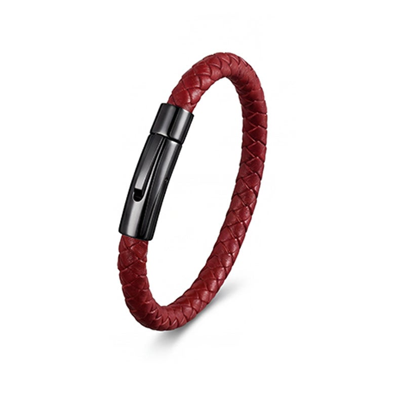 Amber European and American Best-Selling Leather Bracelets Stainless Steel Snap Men's Braided Leather Bracelets Wholesale Manufacturers - Image 1