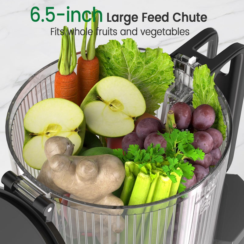 Floisdace J8 Cold Press Juicer, 6.5" Extra Wide Feed Chute Juicer Machines, 350W Slow Juicer Machines with High Juice Yield for Whole Vegetables & Fruits, BPA Free (Titanium Gray) - Image 4