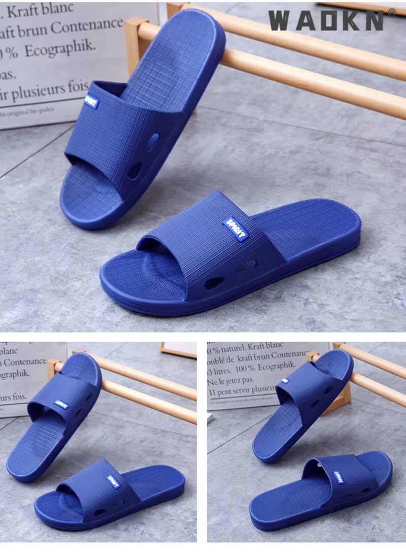 دبليو أيه أو كي أن الرجال مفتوحة إصبع القدم PVC قطعة واحدة مصبوبة الشريحة Sandals ، الشبكة الإشعاعية المسطحة غير الانزلاق ارتداء الحذاء العادي المقاوم مع طباعة الرسالة الزخرفية على أعلى ، الحد الأدنى العصري كل الموسم شرائح دش في الهواء الطلق في الأماكن الداخلية ، الأزرق - Image 2