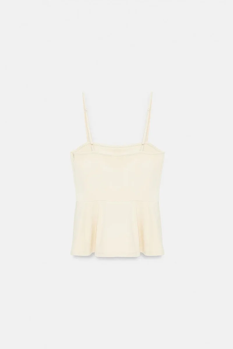 Dilvin Beige Natural DILVIN Fitted Square-neck Frilly Cami Top for Women | Best Price UAE