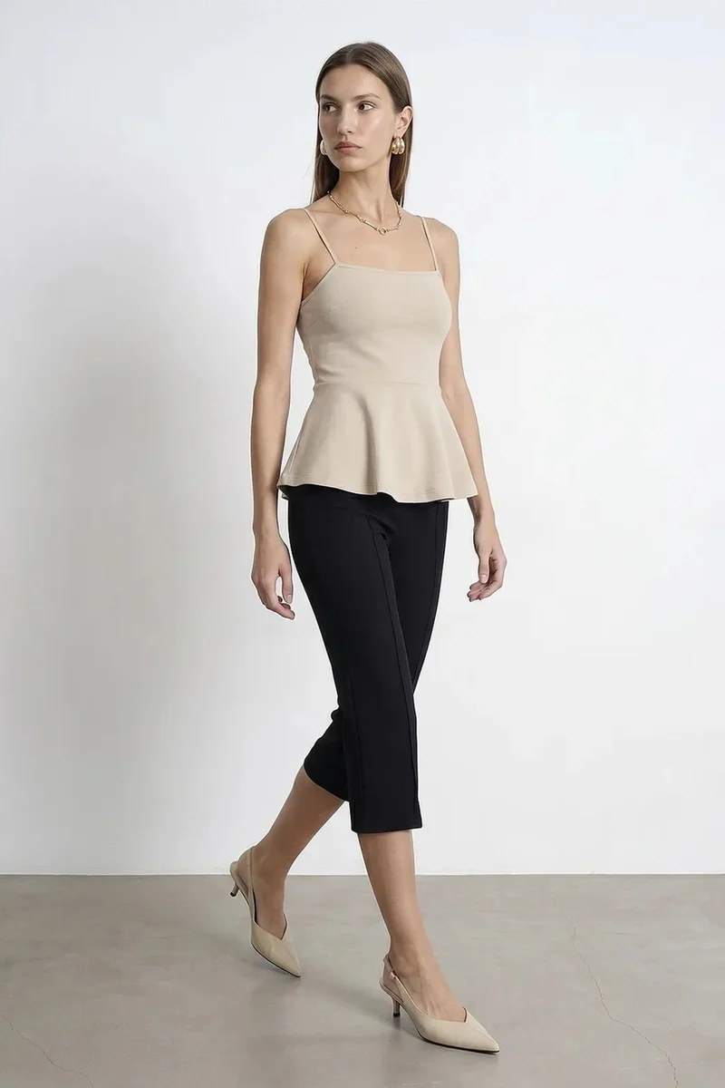 Dilvin Beige Natural DILVIN Fitted Square-neck Frilly Cami Top for Women | Best Price UAE