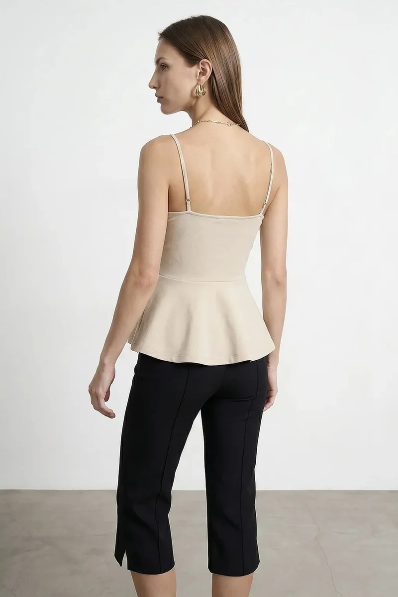 Dilvin Beige Natural DILVIN Fitted Square-neck Frilly Cami Top for Women | Best Price UAE