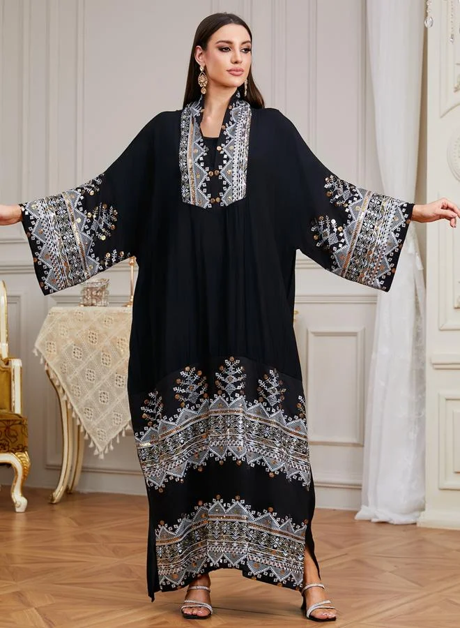 Take Two Women Sequin Patch Detail Long Sleeve Jalabiya