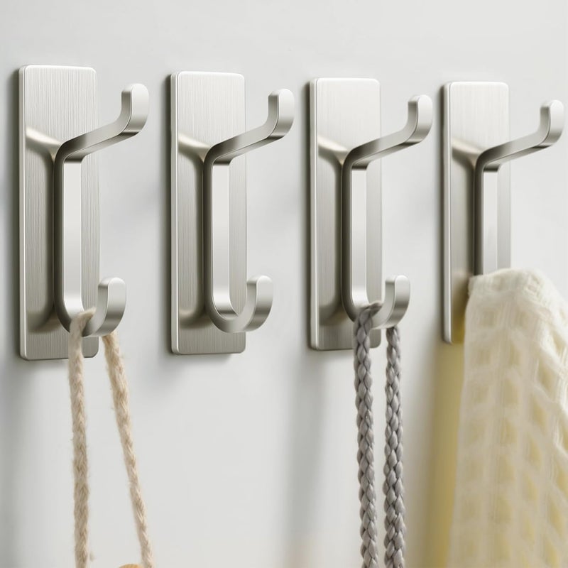 pickpiff Shop & home all-space compatible Adhesive Wall Hook, Bathroom Towel Rack, Kitchen Dishcloth Hanger, Adhesive Coat Rack, Wall Mount Without Drilling, Waterproof, Rustproof, Silver, 4 Pieces Transit damage prevent build - Image 1