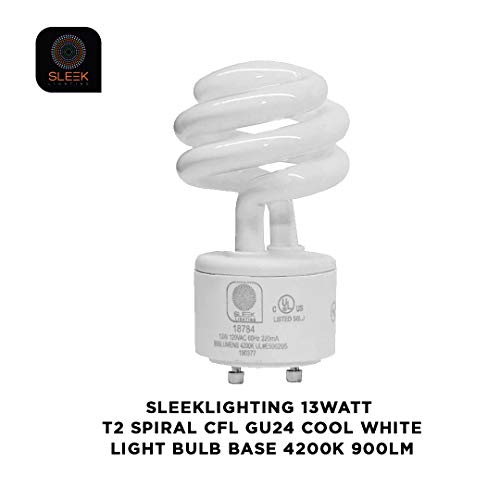 SLEEKLIGHTING - 13Watt GU24 Base 2 prong light bulbs- UL approved-120v 60Hz - Mini Twist Lock Spiral -Self Ballasted CFL Two Pin Fluorescent Bulbs- 4200K 900lm Cool White 4pack (60Watt Equivalent) - Image 4