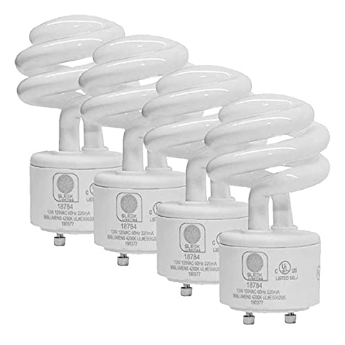 SLEEKLIGHTING - 13Watt GU24 Base 2 prong light bulbs- UL approved-120v 60Hz - Mini Twist Lock Spiral -Self Ballasted CFL Two Pin Fluorescent Bulbs- 4200K 900lm Cool White 4pack (60Watt Equivalent) - Image 1