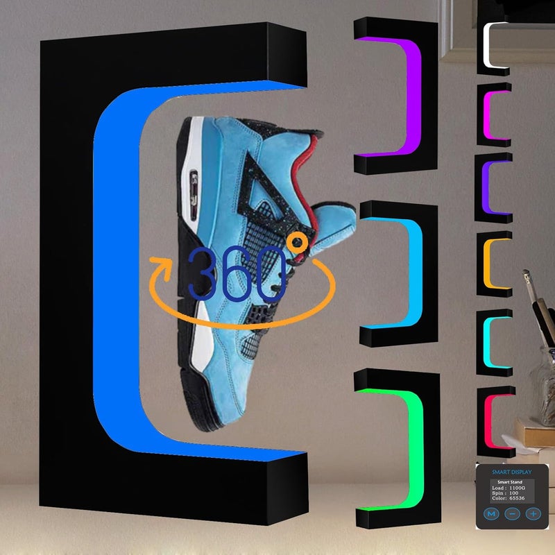 Floatidea Levitating Shoe Display Magnetic Floating Sneaker Stand LCD Interactive Screen Adjustable Wide Range Accurate Weight Optional Rotation Speed Colorful LED Lights Acrylic Rack Exhibition Christmas Gift - Image 1