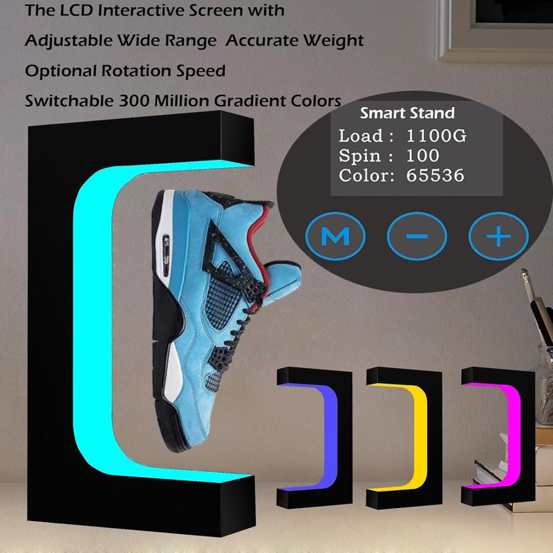 Floatidea Levitating Shoe Display Magnetic Floating Sneaker Stand LCD Interactive Screen Adjustable Wide Range Accurate Weight Optional Rotation Speed Colorful LED Lights Acrylic Rack Exhibition Christmas Gift - Image 2