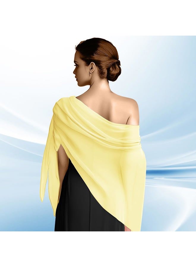 Eychei Chiffon Scarf,Soft Breathable Chiffon Shawls and Wraps,Silky Women's Hijab for Evening Dresses Wedding Bridal Scarves, Light Yellow, 67 x 28 inches - Image 3