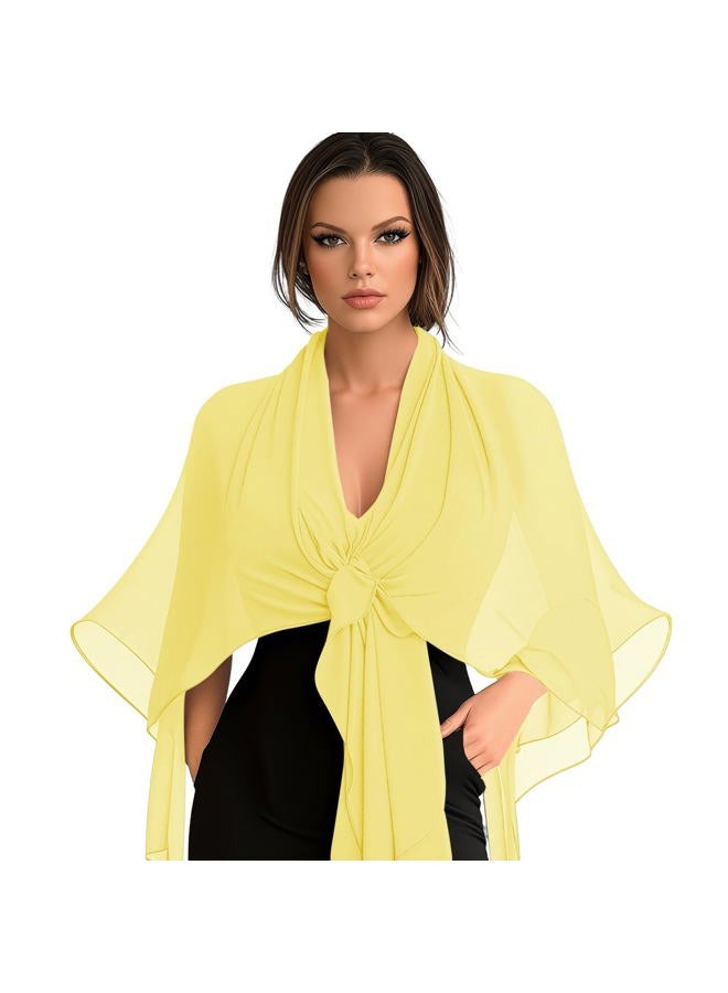 Eychei Chiffon Scarf,Soft Breathable Chiffon Shawls and Wraps,Silky Women's Hijab for Evening Dresses Wedding Bridal Scarves, Light Yellow, 67 x 28 inches - Image 1