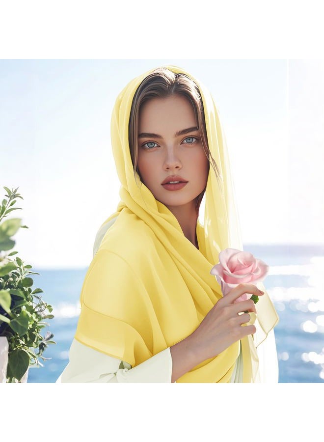 Eychei Chiffon Scarf,Soft Breathable Chiffon Shawls and Wraps,Silky Women's Hijab for Evening Dresses Wedding Bridal Scarves, Light Yellow, 67 x 28 inches - Image 4