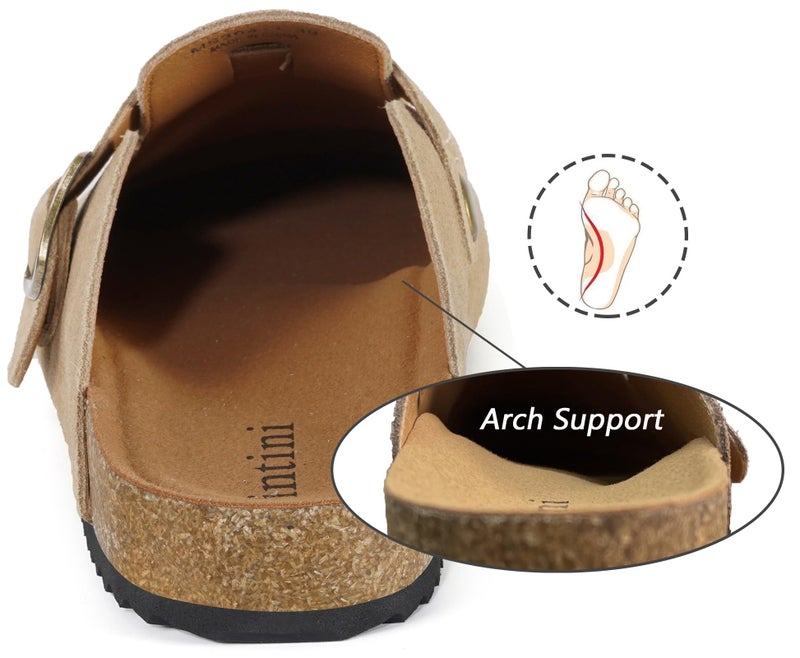 Intini Unisex Suede Leather Clogs Mules Mens Womens Genuine Cork Footbed House Slipers with Arch Support and Adjustable Buckle Apricot - Image 3