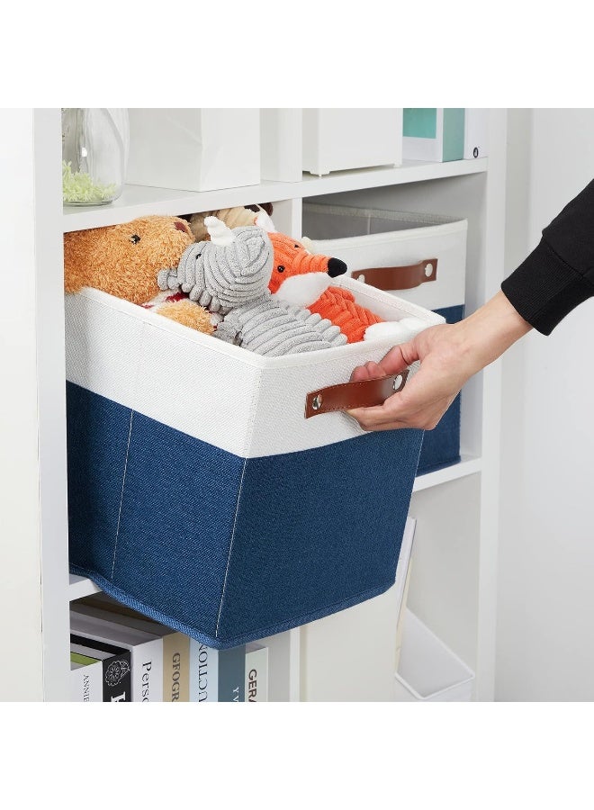 DULLEMELO Fabric Bins for Cube 11x11, Gift Baskets Empty for Boy Girl Mother Father Christmas Festival,Fabric Storage Bins Cube Organizer Baskets With Leather Handles(White&Blue) - Image 5