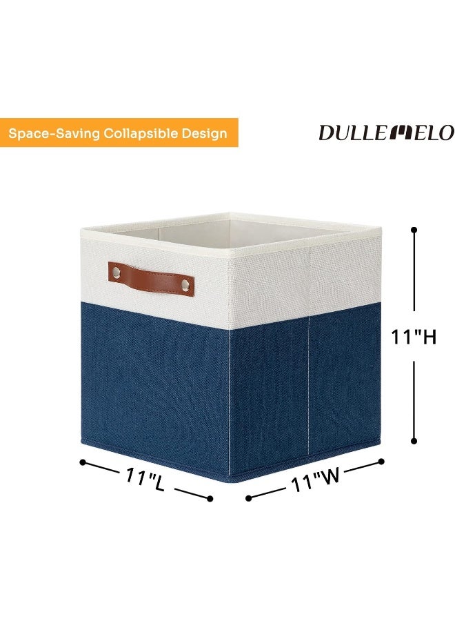 DULLEMELO Fabric Bins for Cube 11x11, Gift Baskets Empty for Boy Girl Mother Father Christmas Festival,Fabric Storage Bins Cube Organizer Baskets With Leather Handles(White&Blue) - Image 3