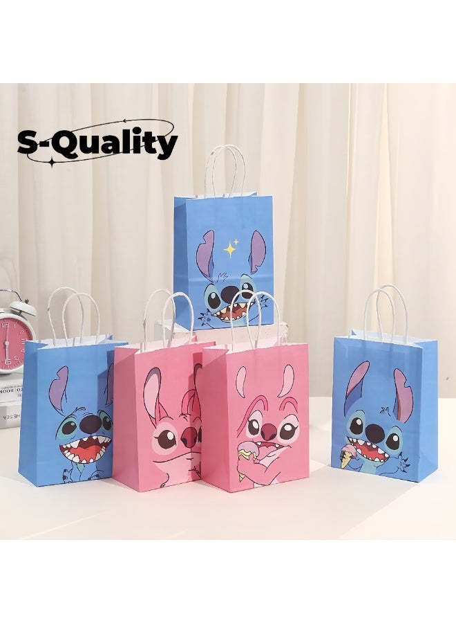 S-Quality 5PCS Stitch Cartoon Theme Birthday Party Paper Gift Bags – Kids Party Favor Bags, Candy Bags, Shopping Bags - Image 1