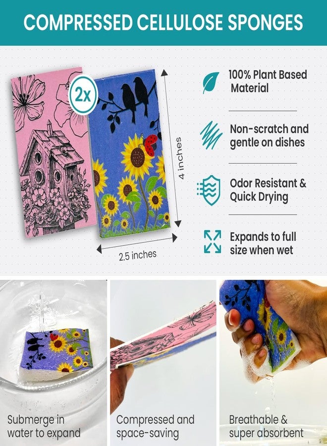 Blumix مجموعة مناديل التنظيف الصديقة للبيئة من بلومكس - مجموعة قابلة لإعادة الاستخدام مكونة من 7 قطع | 2 من مناديل المطبخ السويدية، 2 من الإسفنجات السليلوزية، 2 من مناديل تنظيف الزجاج، 1 مناديل فرك سلكية | منخفضة النفايات، أساسيات نباتية - Image 5