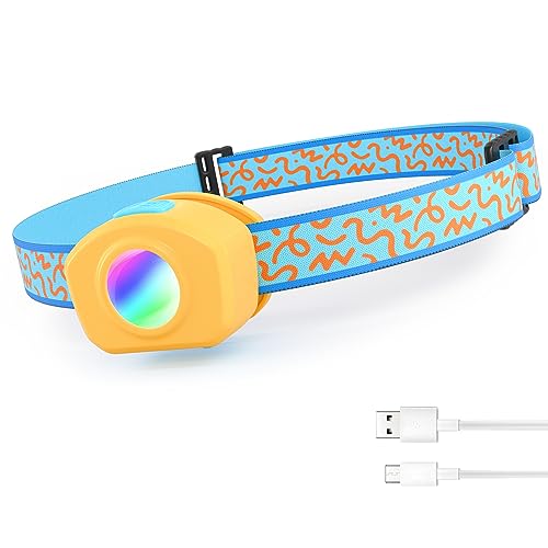 EverBrite LED Headlamp Rechargeable Kids Headlamp with RGB Mode and Adjustable Headband, 3 Modes Multicolor Headlamp for Kids, Bright Kids Head Lamp for Camping, Reading, Exploring, Hiking, Birthday - Image 1