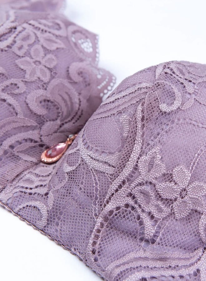 MARGOUN Women's Large Size Lace Bra Wide Straps Wireless Bralettes with Full Cup Pads Bras for Ladys Women 40/90 Purple - Image 2