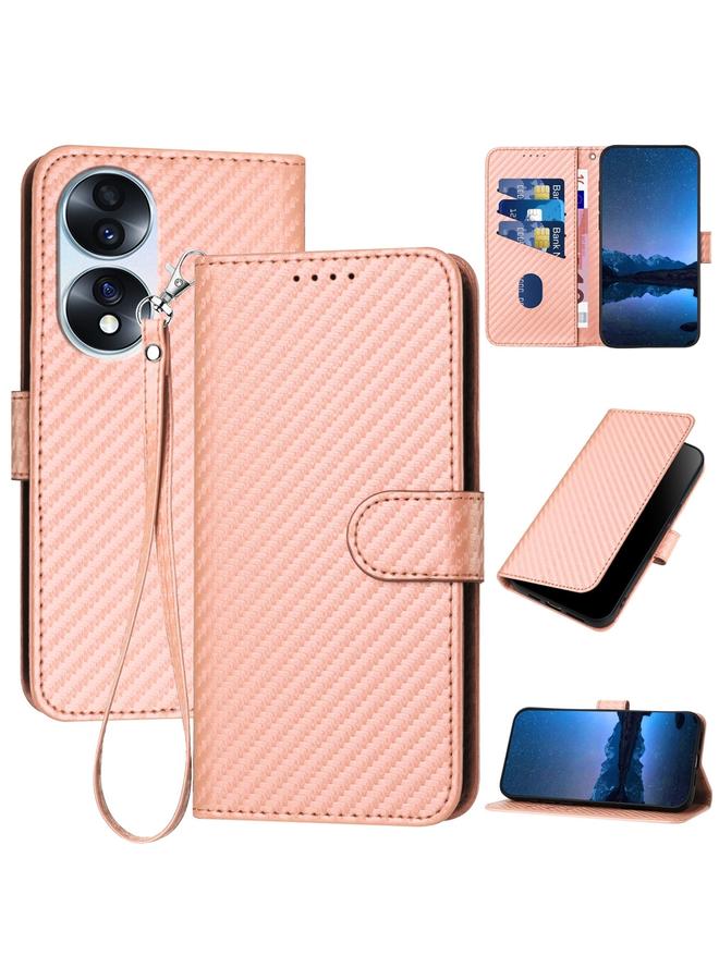 اس-توب جراب هاتف Honor 70 YX0070 مصنوع من ألياف الكربون ومشبك من الجلد مع حبل - Image 1