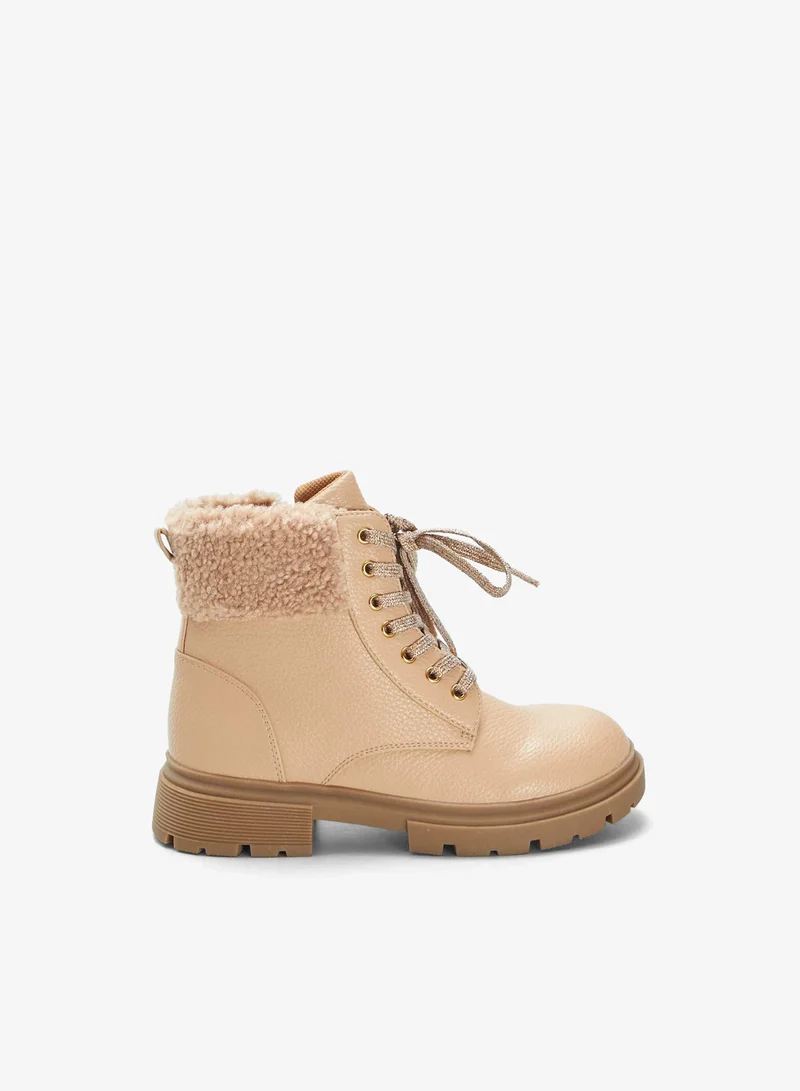 Kiabi Faux Fur-Lined Ankle Boots Beige