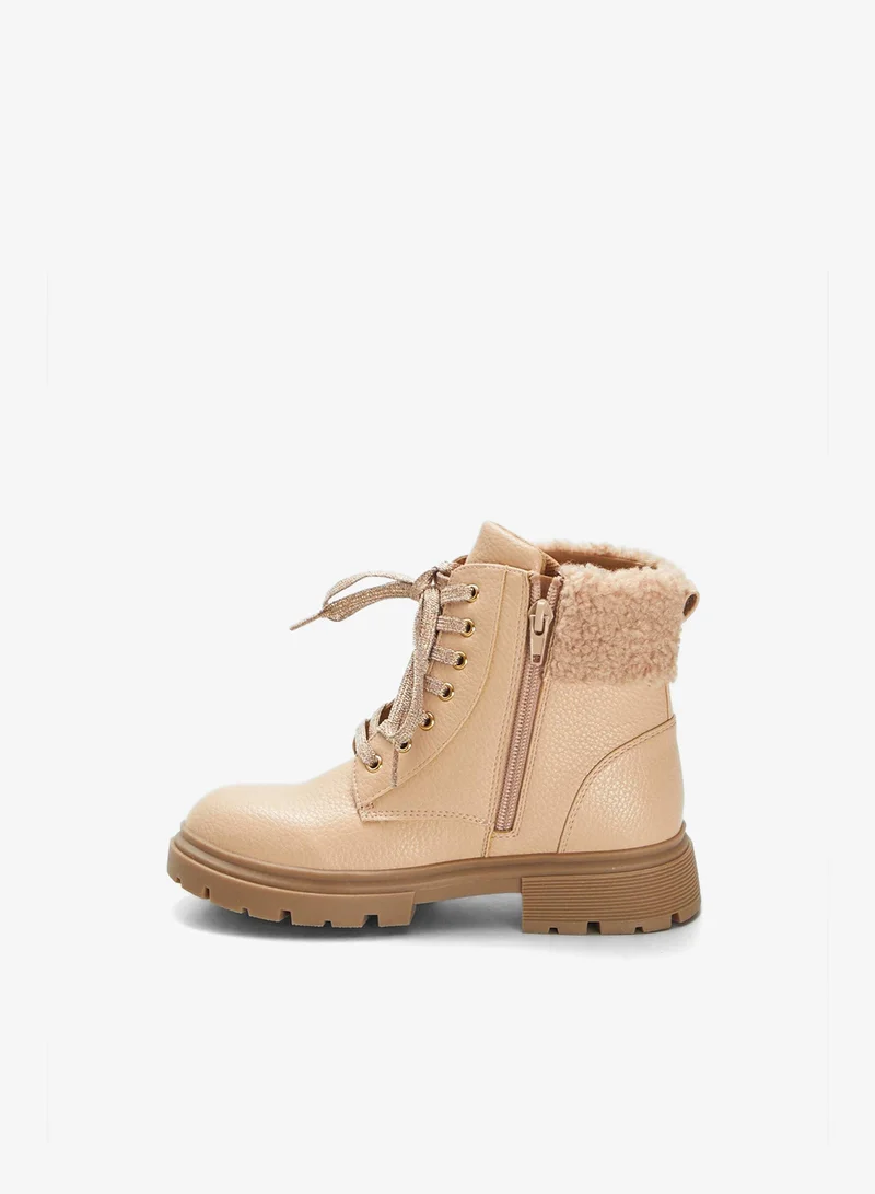 Kiabi Faux Fur-Lined Ankle Boots Beige