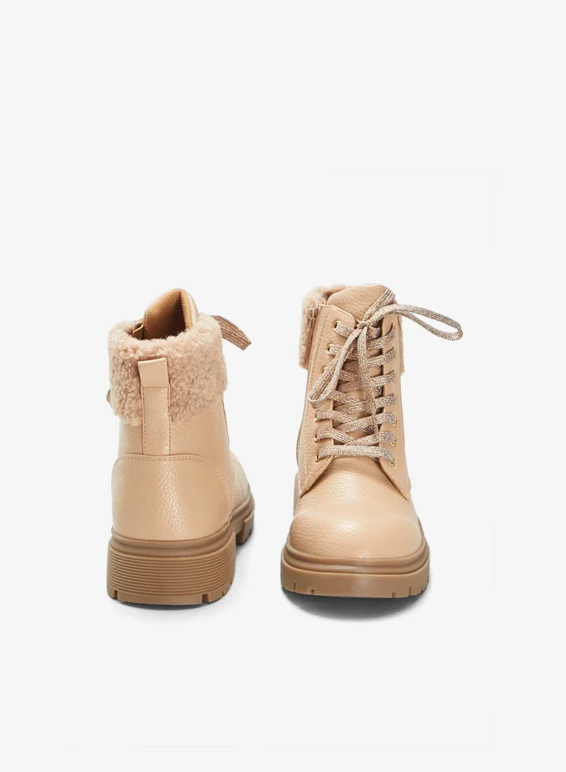 Kiabi Faux Fur-Lined Ankle Boots Beige
